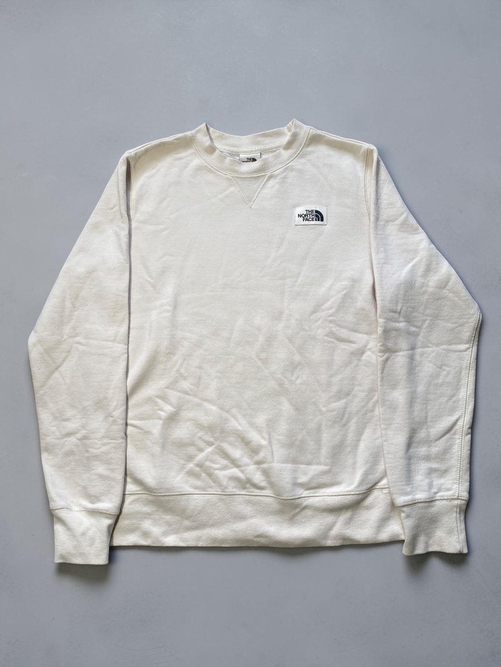 The North Face Womens Small Cream Off White Crewneck Sweatshirt Patch Logo S
